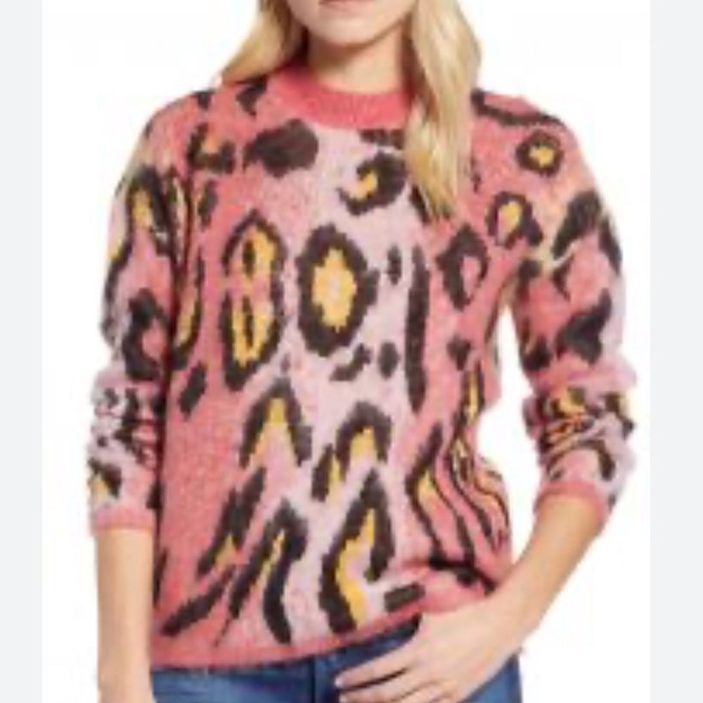 RD Style Crop Pink Animal Print Sweater Size Small
